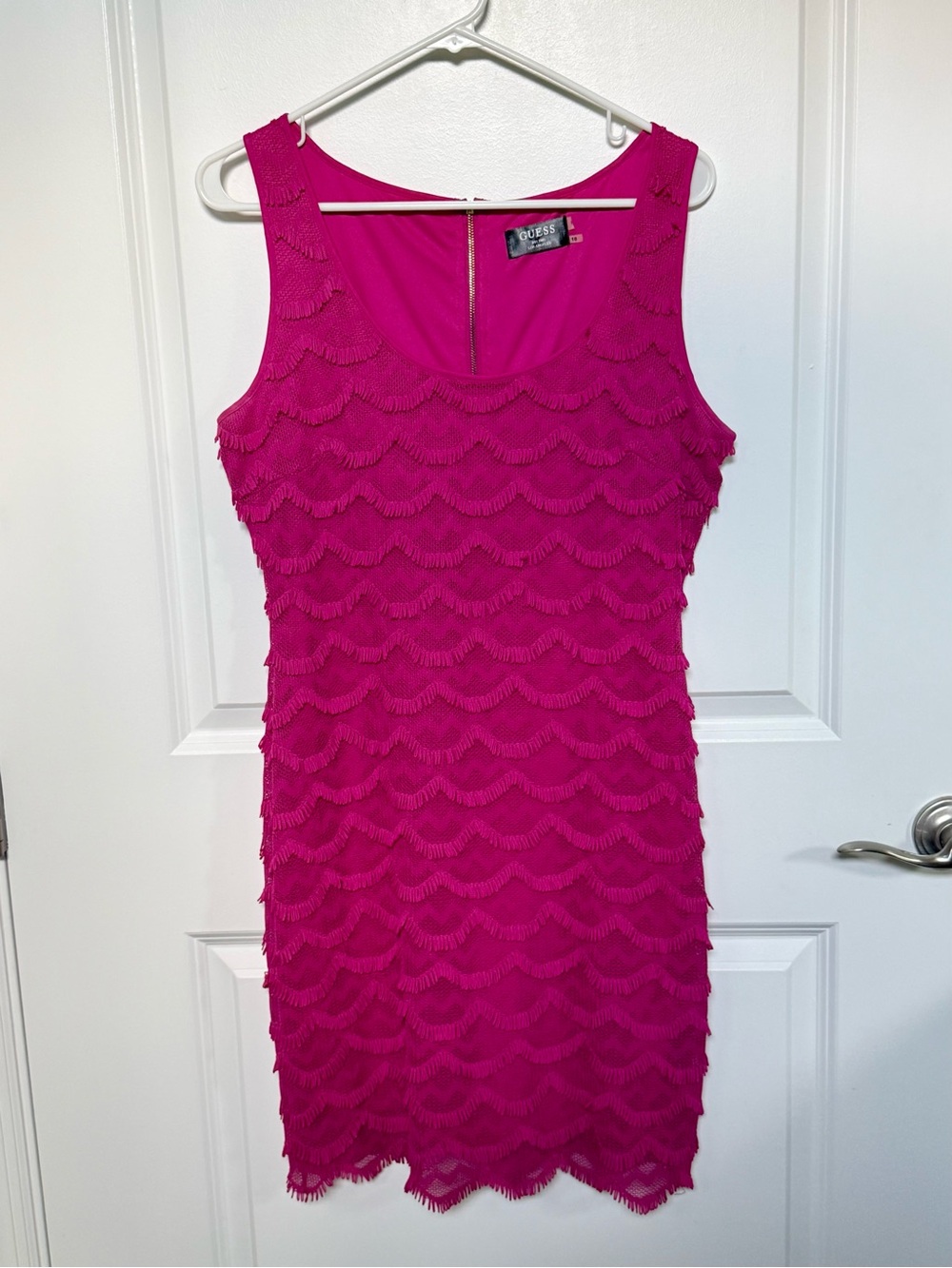 Vintage 2000s GUESS Hot Pink Fringe Layered Mini Dress